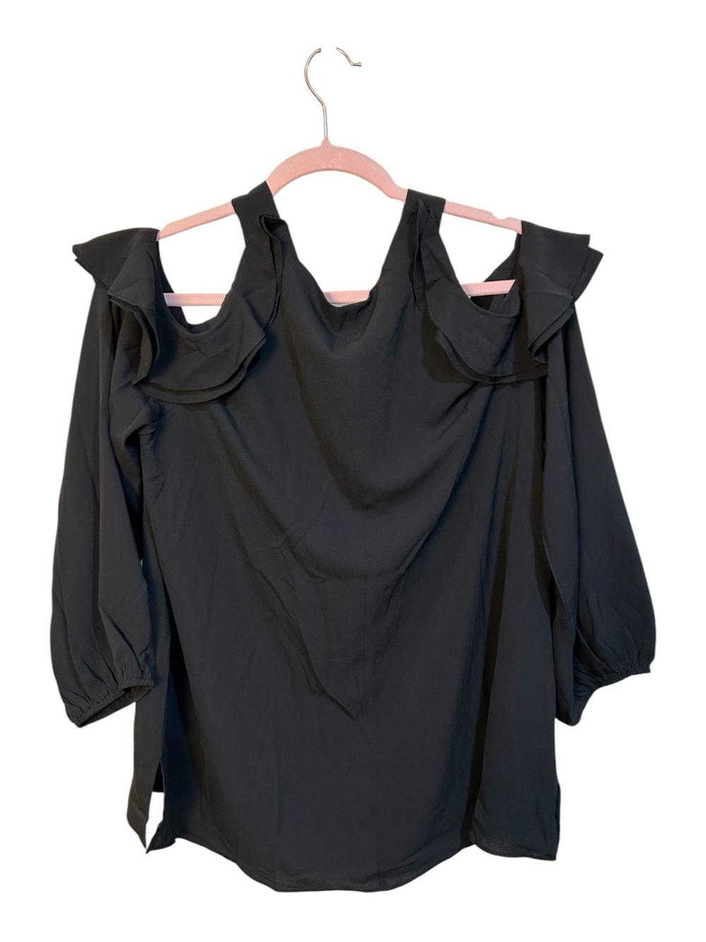 Umgee Black Cold-Shoulder Ruffle Top - Picture 5 of 6